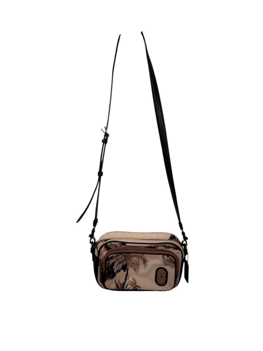 Coach Palm Print Crossbody Camera Bag in Peachy Beige and Black